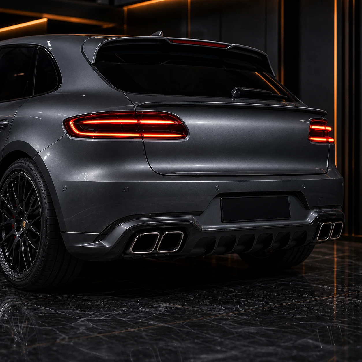Porsche Macan Turbo 95B replacement rear diffuser and slim rear-gate spoiler AI concept detail