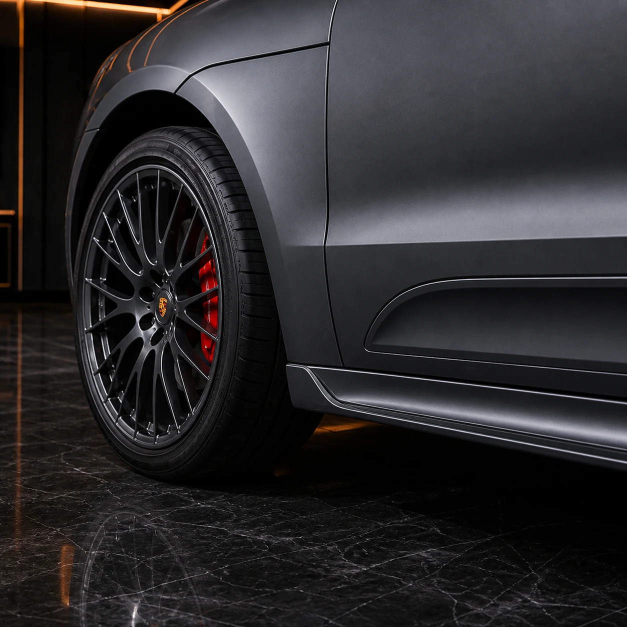 Porsche Macan Turbo 95B factory-width front wheel arch and side under spoiler AI concept detail