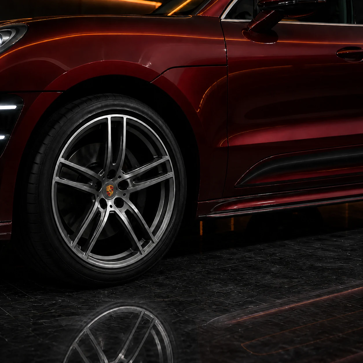 Porsche Macan Turbo 95B factory-width wheel arch and side under spoiler AI concept detail