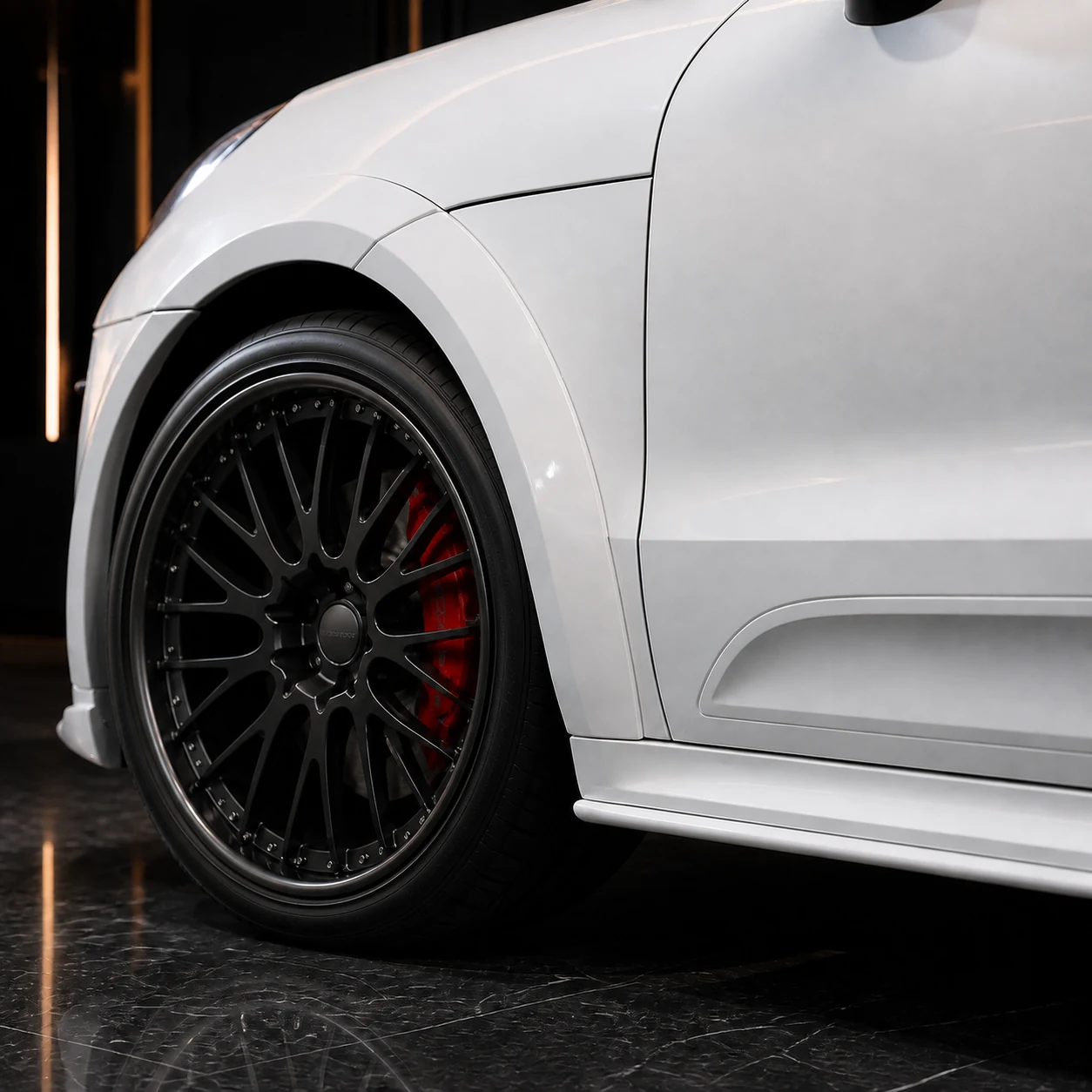 Porsche Macan Turbo 95B front 20 millimetre overfender and side spoiler AI concept detail