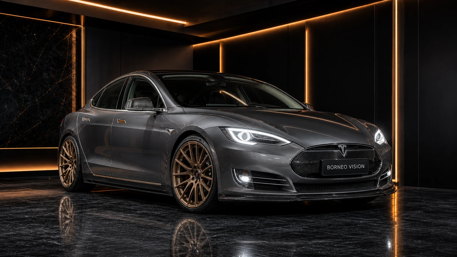 Titanium Graphite Grey Tesla Model S 85D original nose carbon accent complete AI concept visual