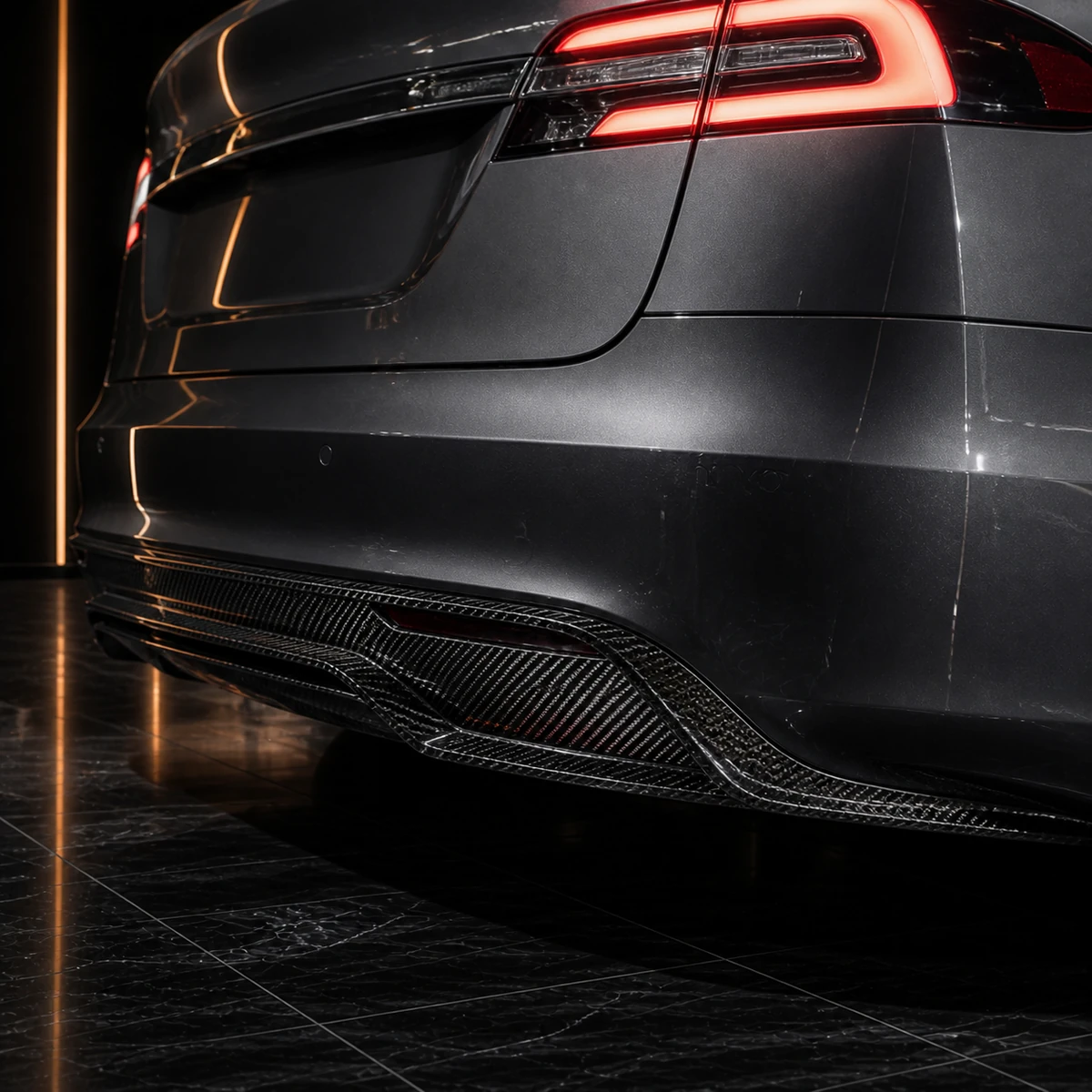 Tesla Model S 85D clean trunk and carbon rear half without spoiler AI concept detail