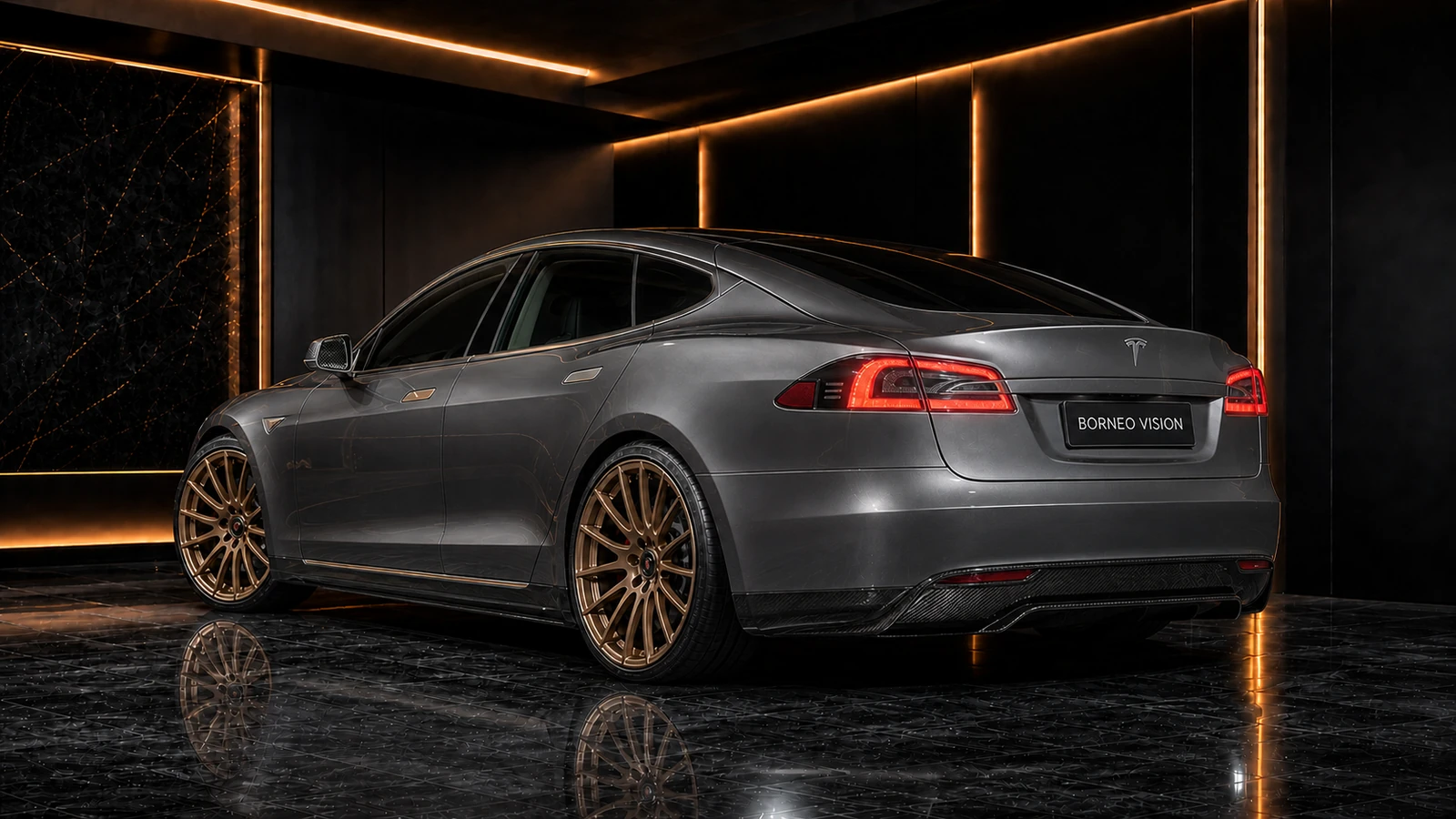 Tesla Model S 85D spoiler-free trunk and carbon rear half AI concept visual