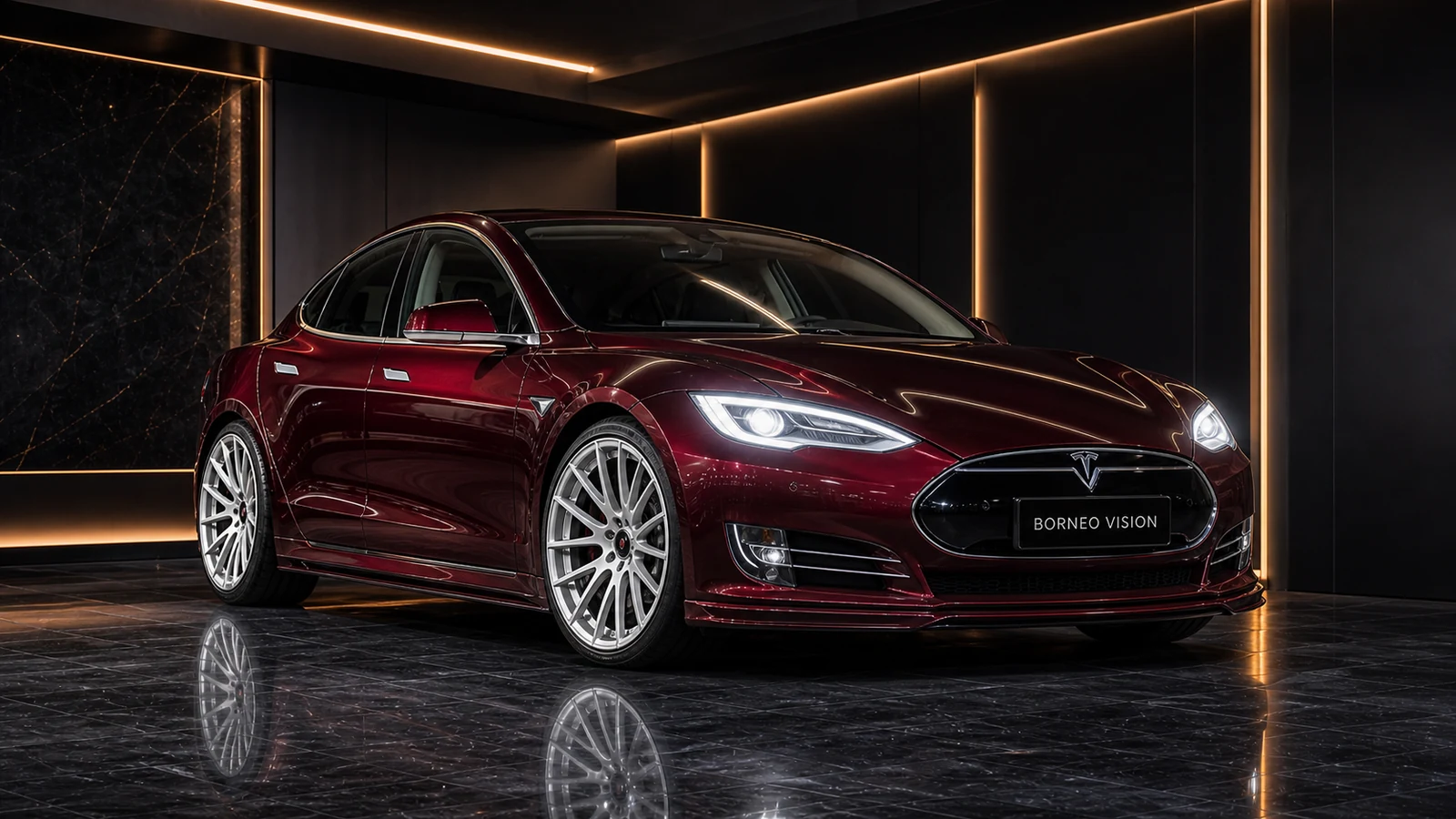Royal Burgundy Tesla Model S 85D original nose O.F.K. painted FRP front AI concept visual