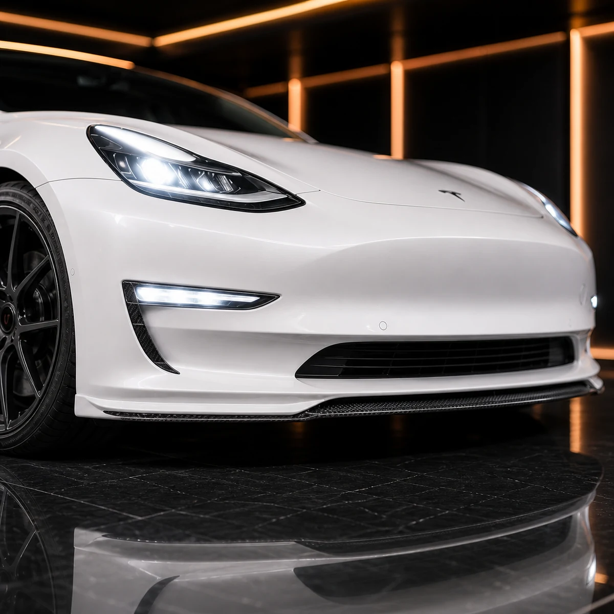 Tesla Model 3 Pre-Highland carbon front under and bumper garnish AI concept detail