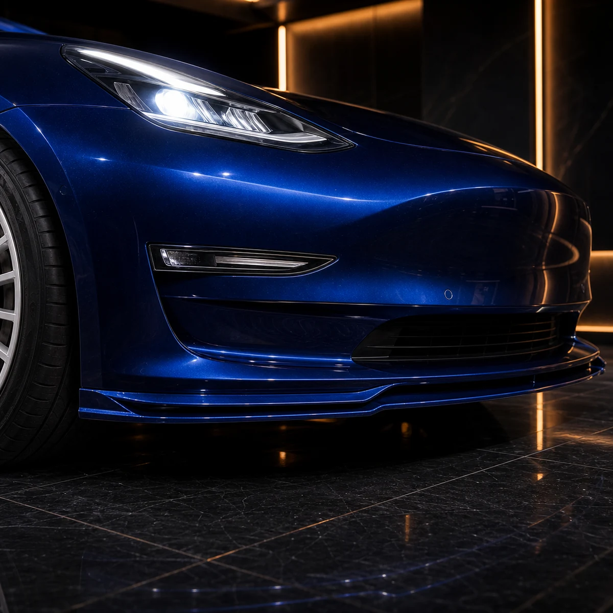 Tesla Model 3 Pre-Highland painted front under and bumper garnish AI concept detail