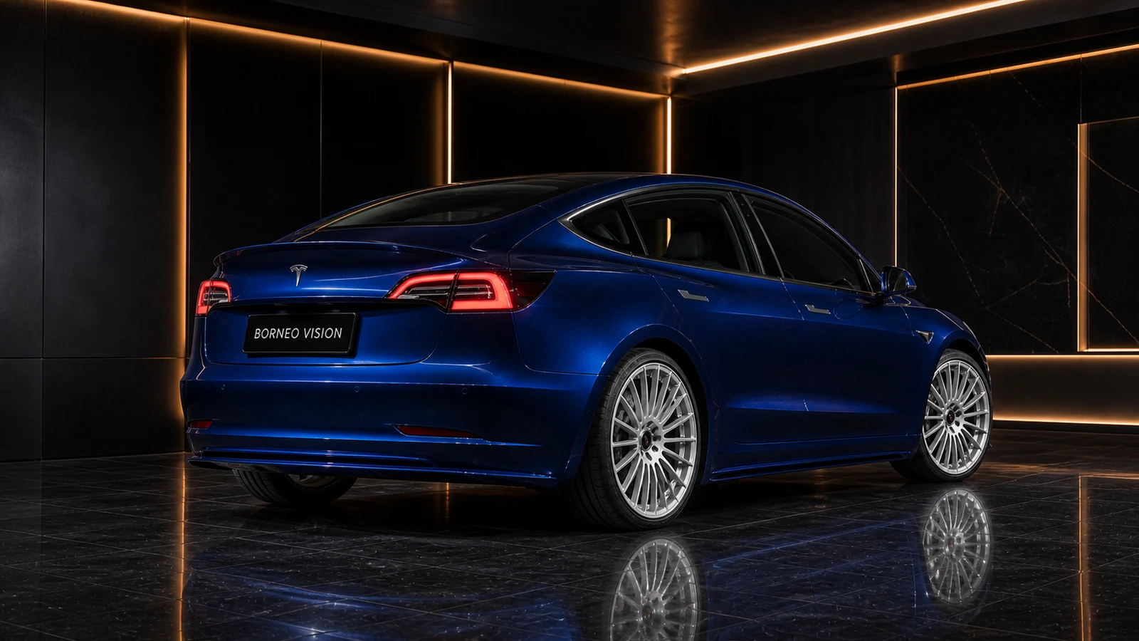 Tesla Model 3 Pre-Highland painted rear diffuser and low trunk spoiler AI concept visual