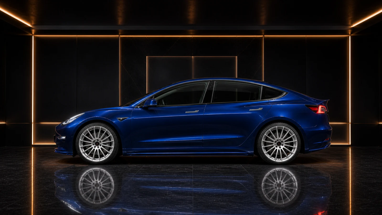 Tesla Model 3 Pre-Highland original metal arches and painted side-under AI concept profile