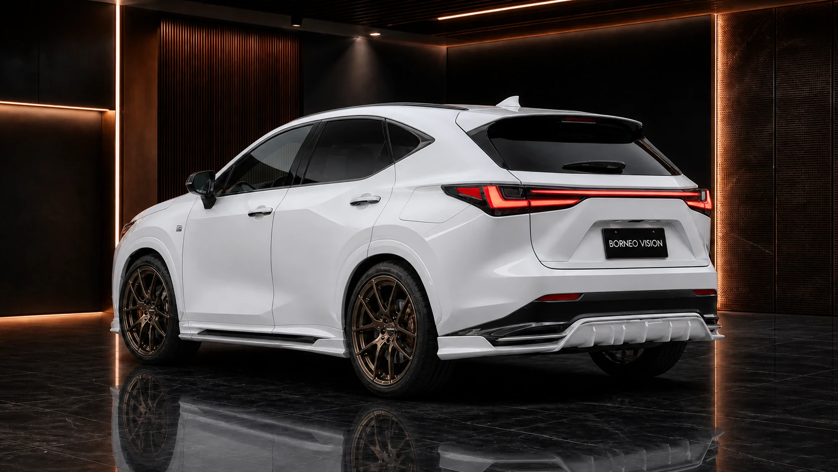 Pearl White Lexus NX F SPORT Core Aero factory-width rear diffuser AI concept visual