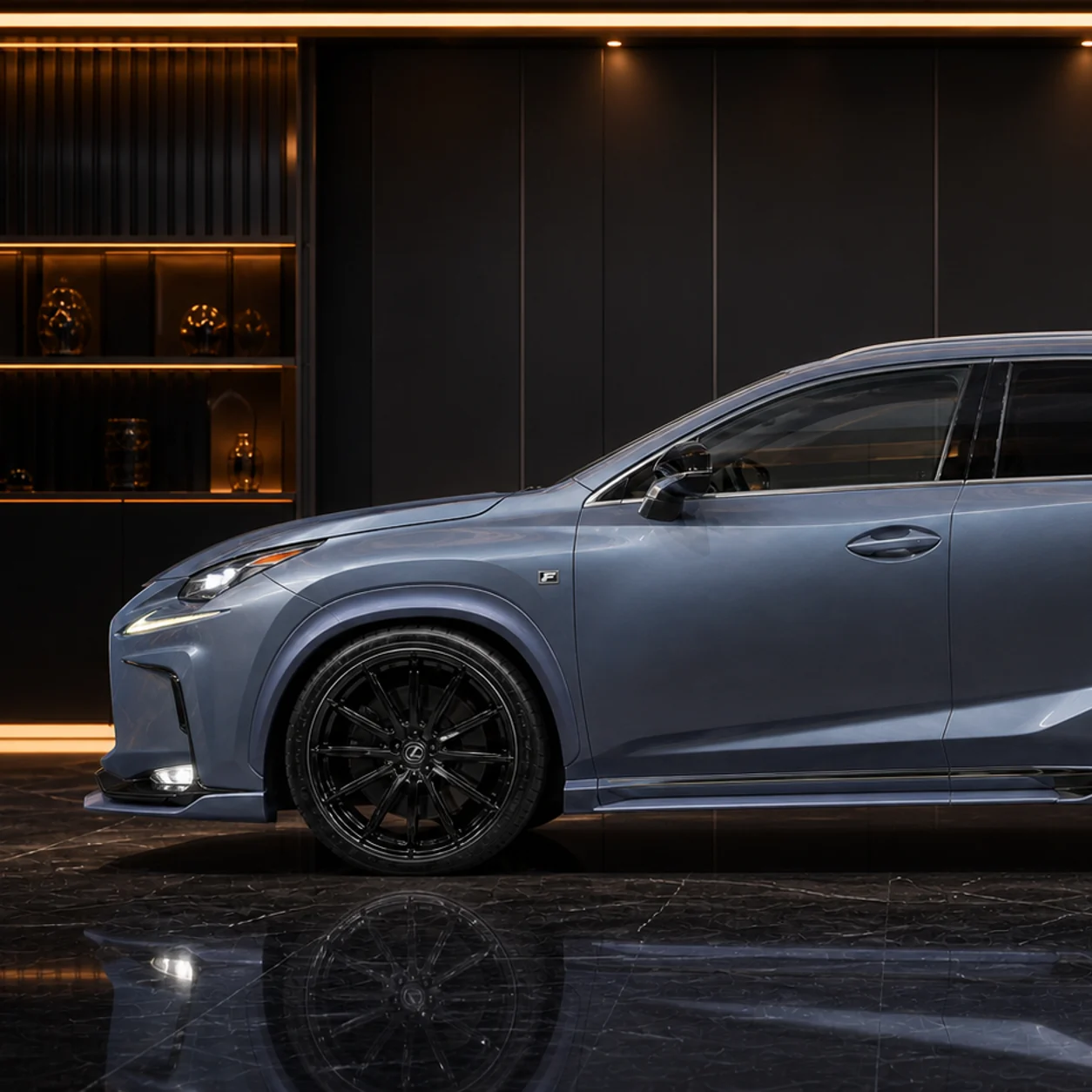 Lexus NX200t black wheel, 8–10 mm replacement arch and side under AI concept detail
