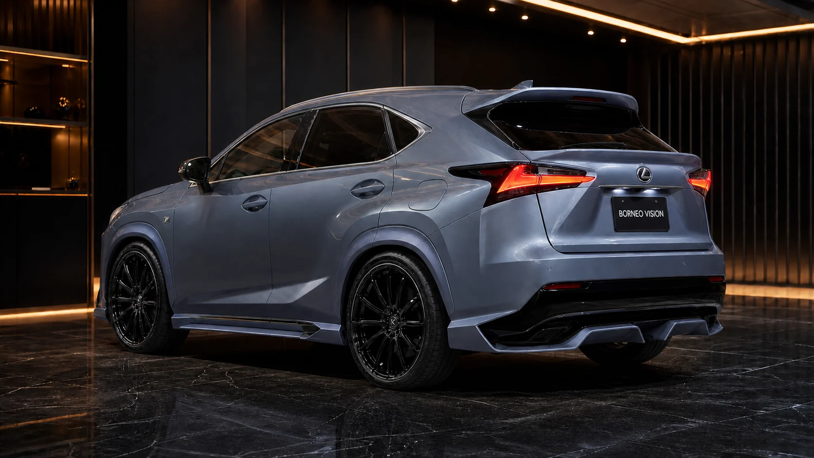 Titanium Blue-Grey Lexus NX200t F SPORT mild-arch complete rear AI concept visual