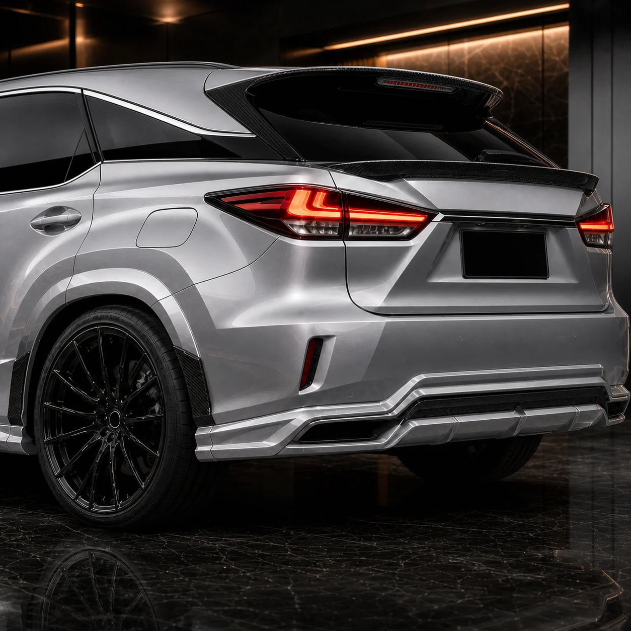 Lexus RX300 rear under, carbon spoilers and carbon-accent wide arch AI concept detail