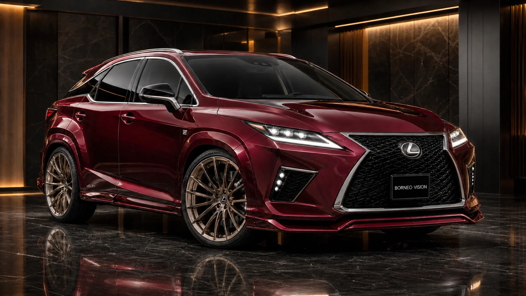 Royal Burgundy Lexus RX300 F SPORT 30 mm wide complete front AI concept visual