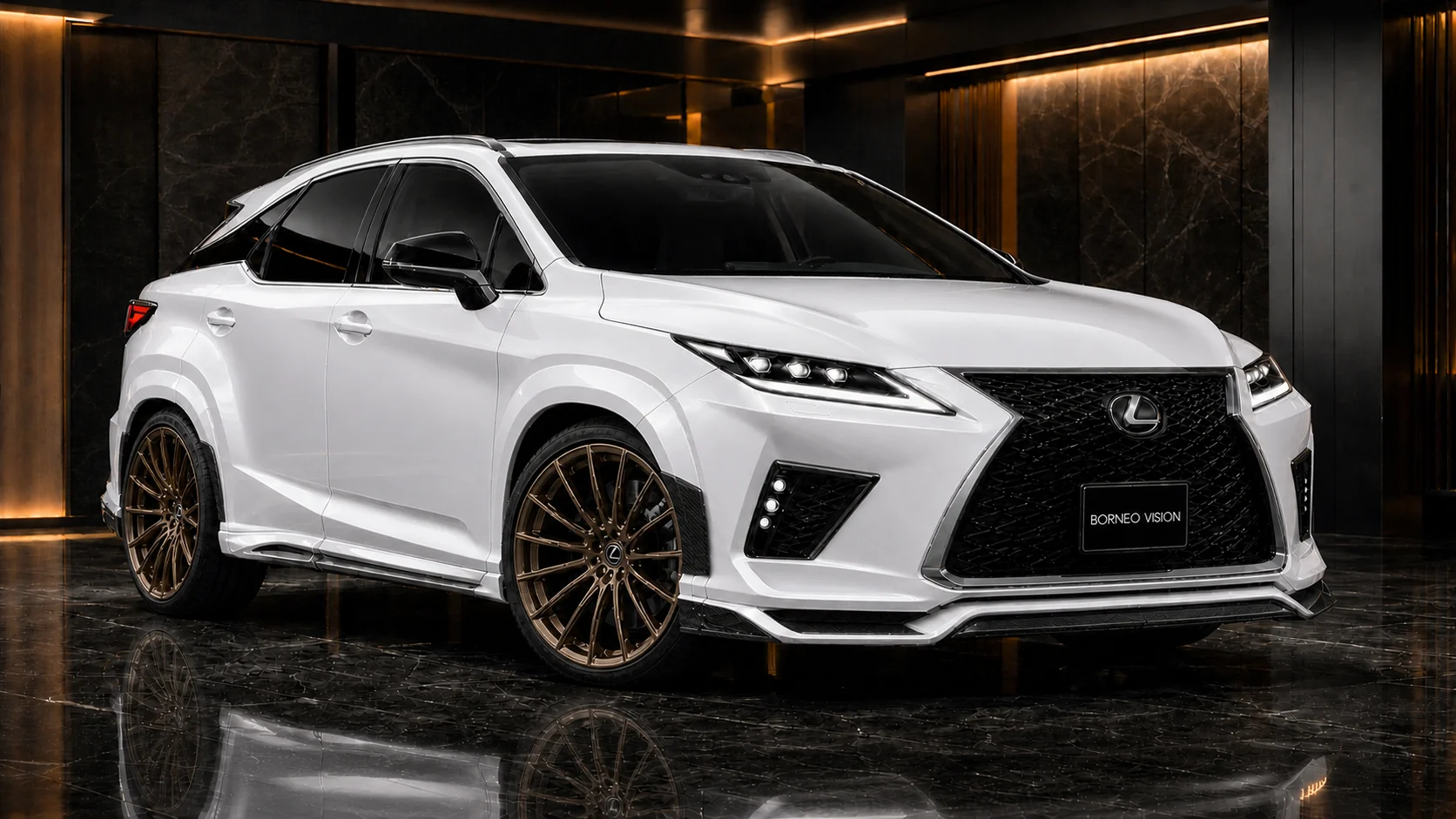 Pearl White Lexus RX300 standard grade 30 mm carbon-accent wide front AI concept visual