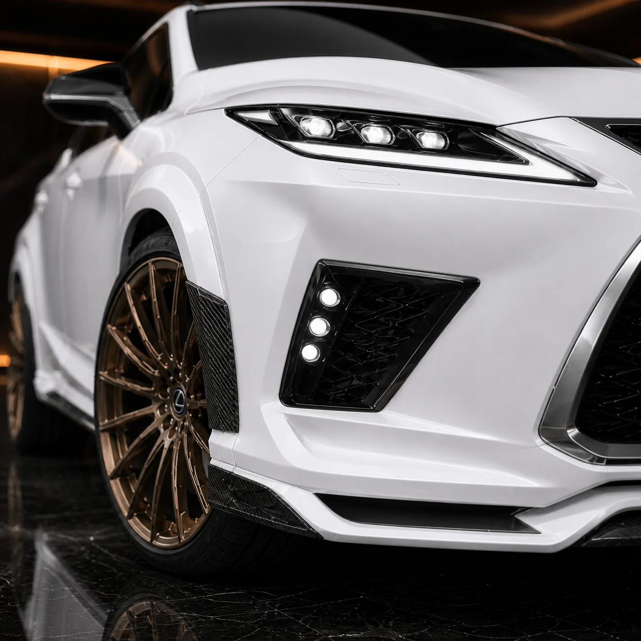 Lexus RX300 standard front, six-lamp garnish and carbon wide arch AI concept detail