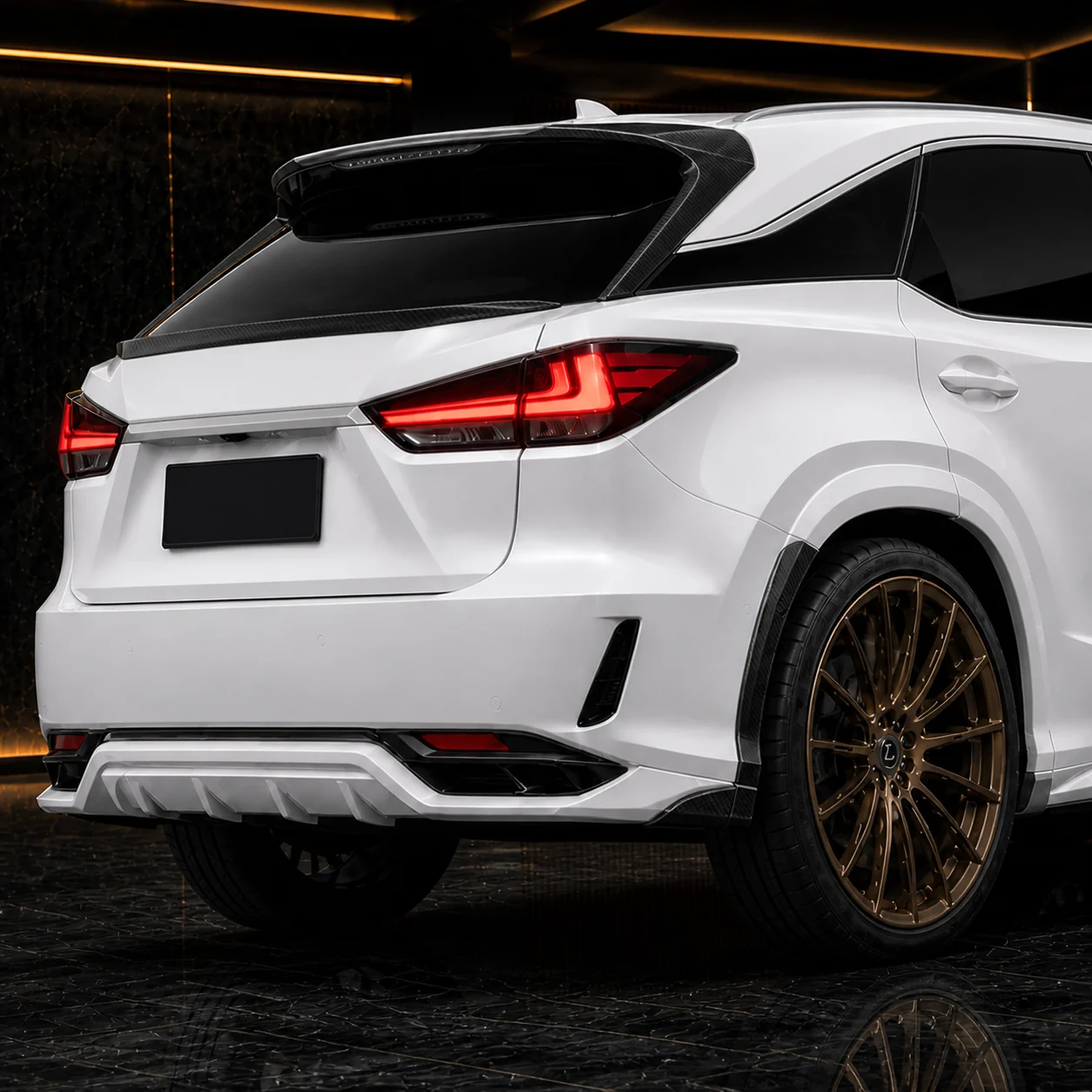 Lexus RX300 rear under, carbon spoilers and carbon-accent wide arch AI concept detail
