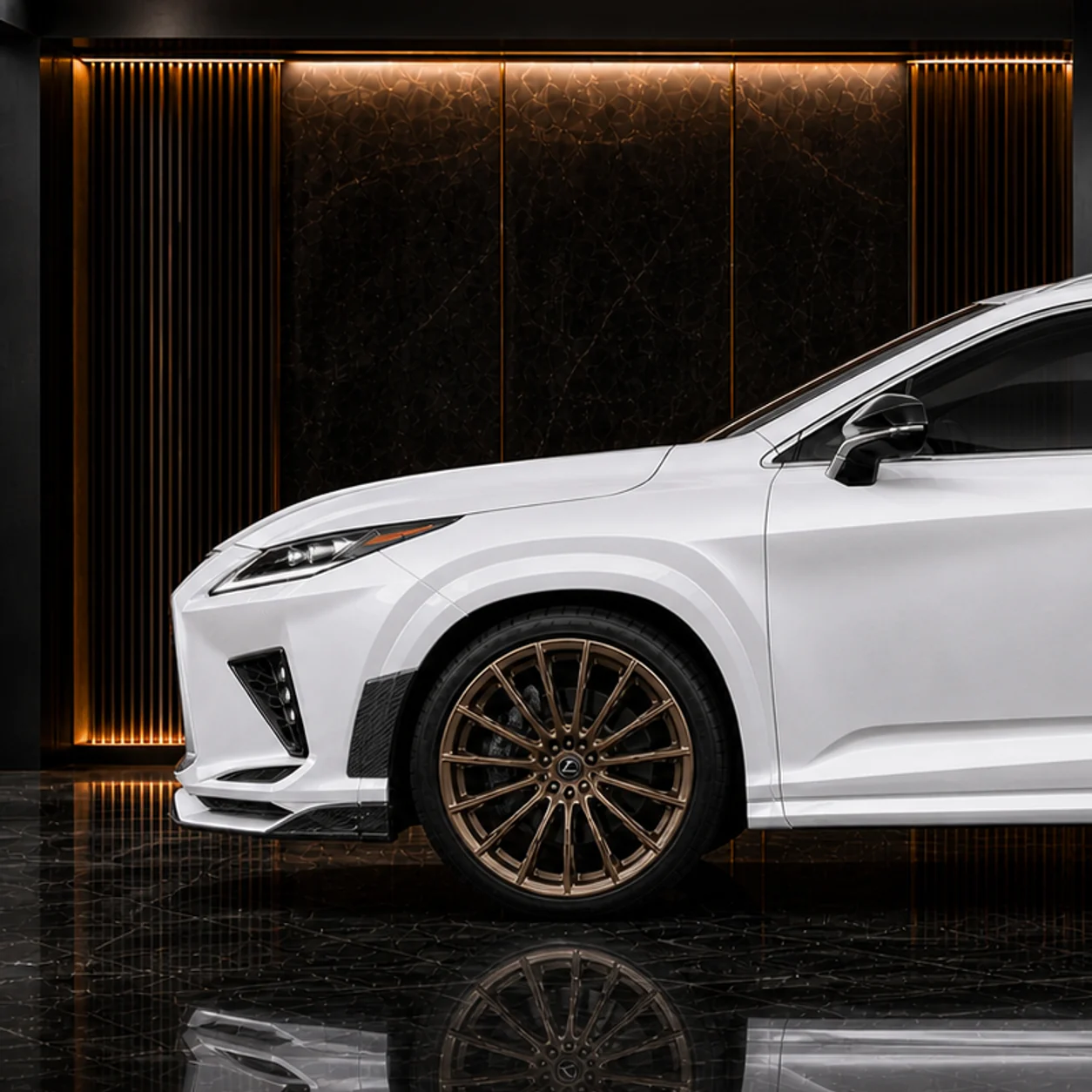 Lexus RX300 bronze wheel and CFRP+FRP 30 mm front arch AI concept detail