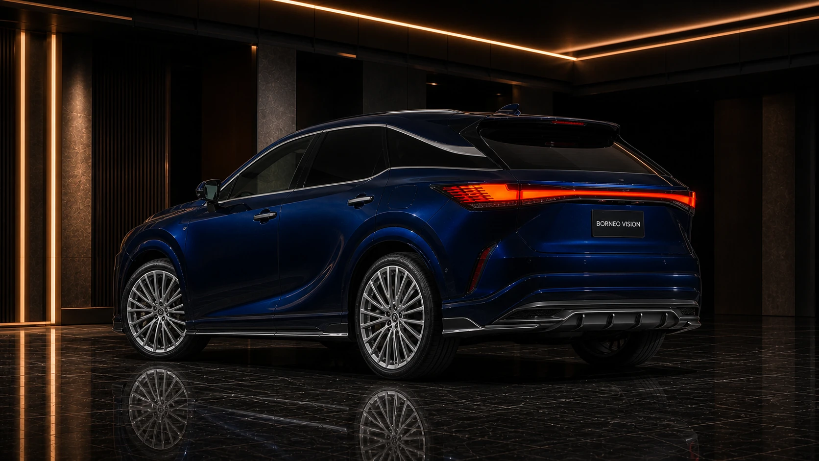 Midnight Sapphire Blue Lexus RX350 Version L three-piece rear under diffuser AI concept visual