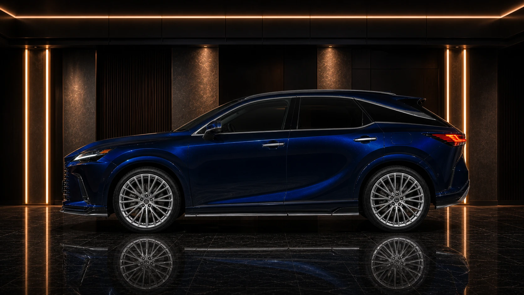 Midnight Sapphire Blue Lexus RX350 Version L six-piece side diffuser AI concept visual