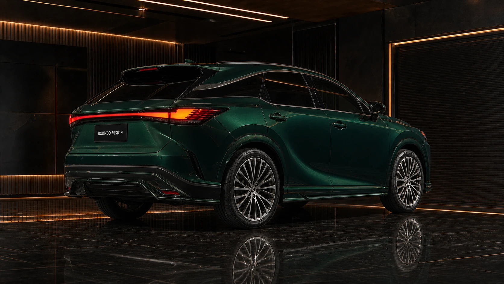 Deep Emerald Lexus RX450h+ Version L three-piece rear under diffuser AI concept visual