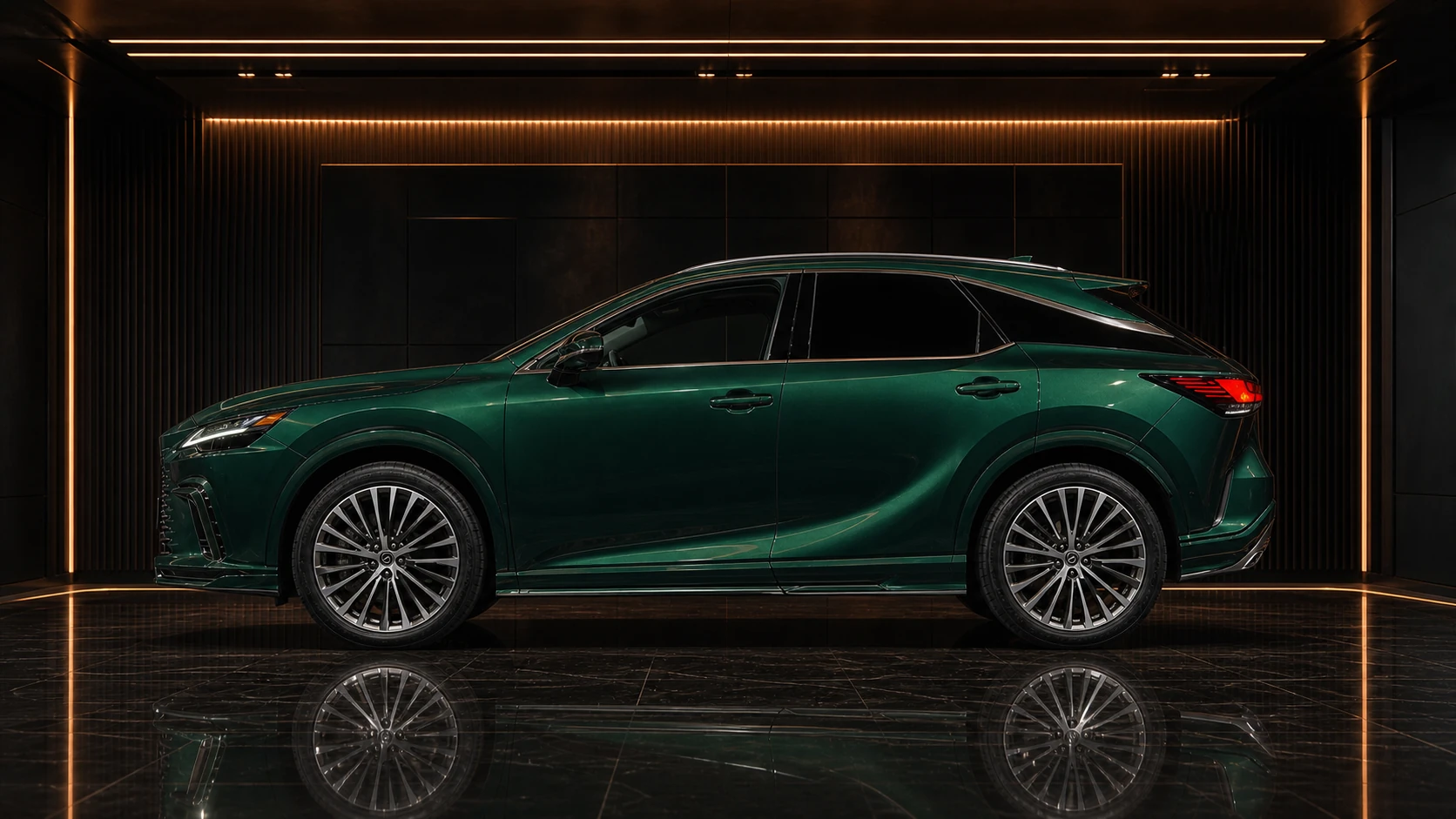 Deep Emerald Lexus RX450h+ Version L six-piece side diffuser AI concept visual