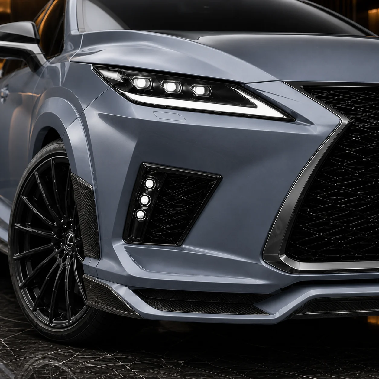 Lexus RX450h standard front, six-lamp garnish and carbon wide arch AI concept detail