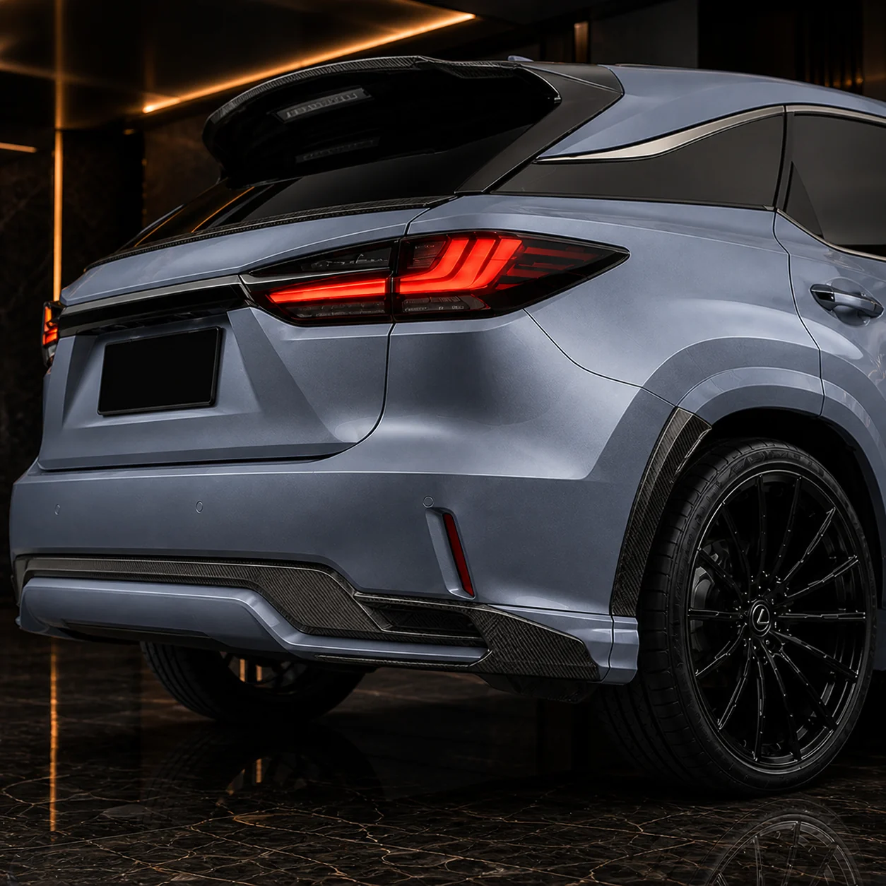 Lexus RX450h concealed-exhaust rear, carbon spoilers and wide arch AI concept detail