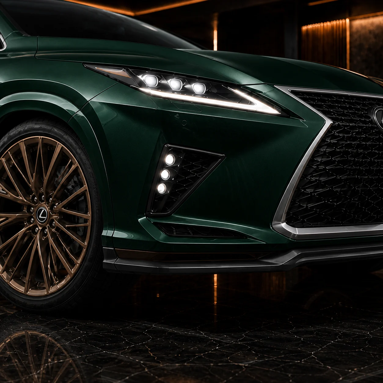 Lexus RX450h standard-bumper front under and six-lamp garnish AI concept detail