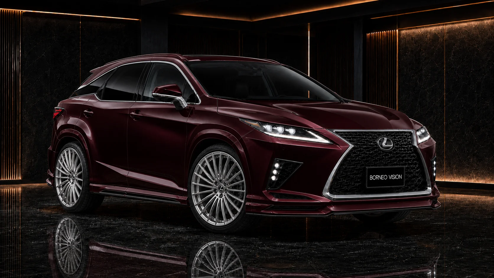 Deep Burgundy Lexus RX450h standard grade 8–10 mm mild-arch complete front AI concept visual