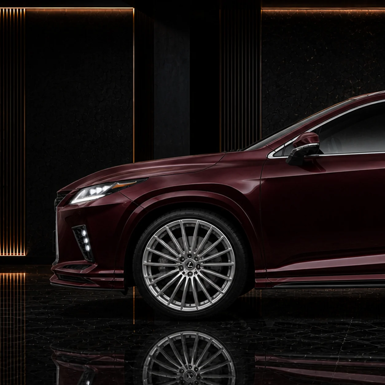 Lexus RX450h silver wheel, 8–10 mm replacement arch and side under AI concept detail