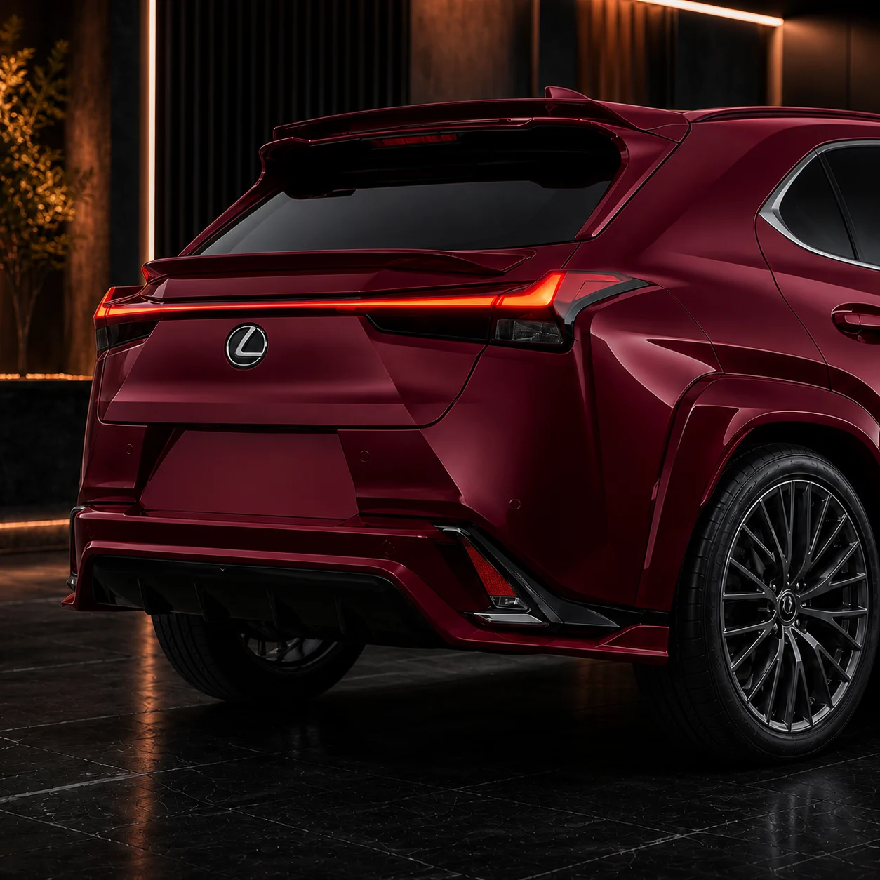 Lexus UX200 F SPORT rear diffuser, paired spoilers and mild rear arch AI concept detail