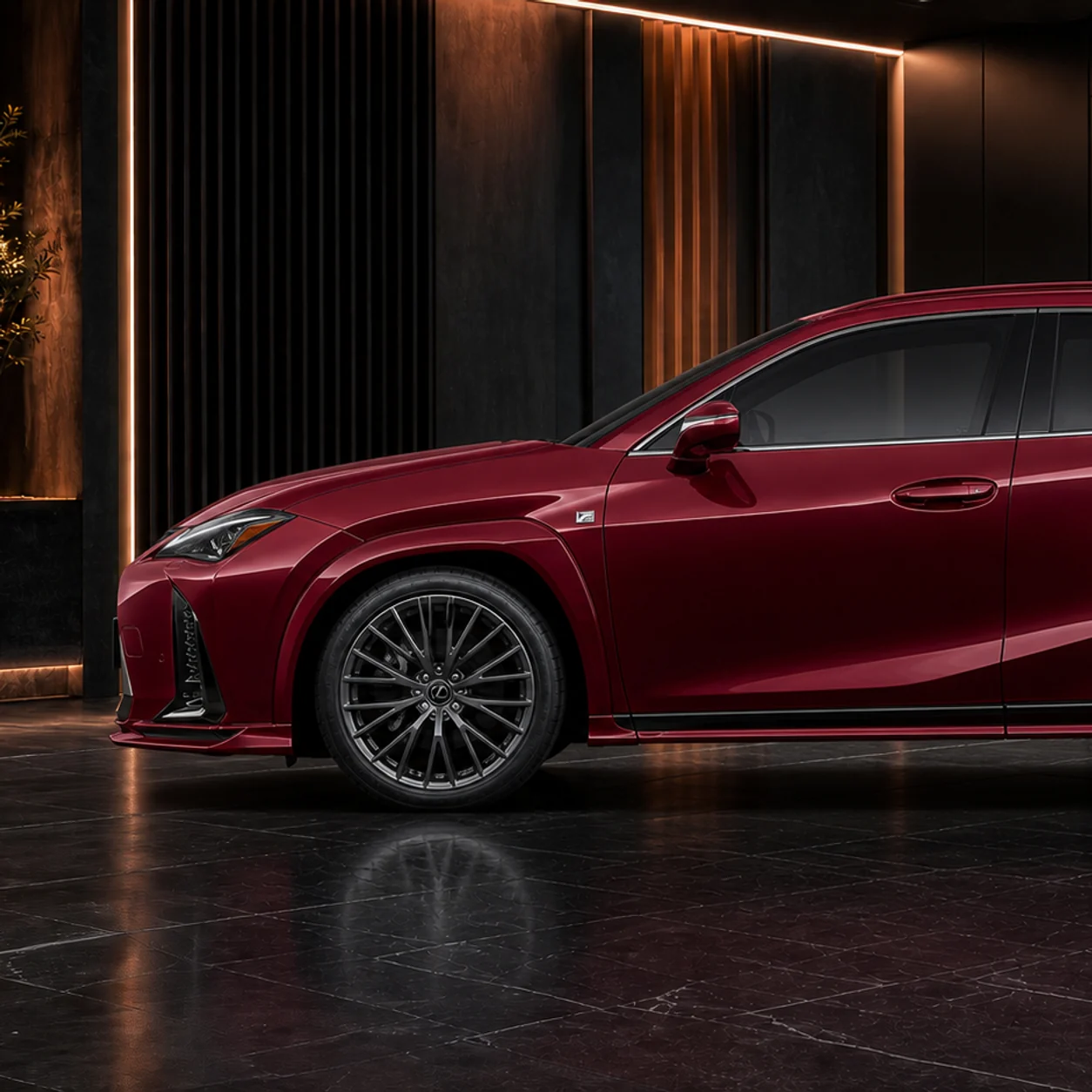 Lexus UX200 graphite wheel, overlay arch and six-piece side under AI concept detail