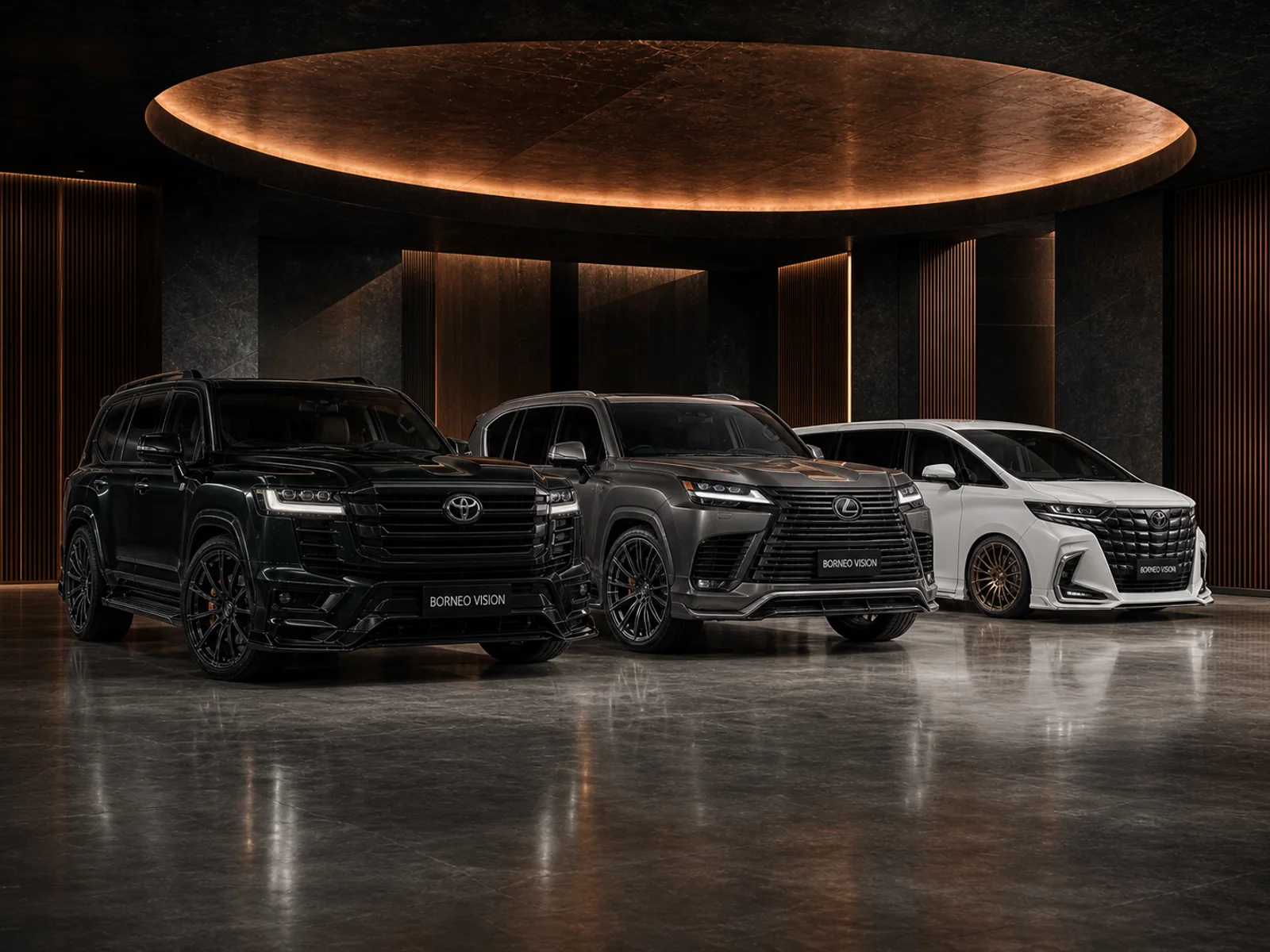 Modified Land Cruiser 300, Lexus LX 600 and Toyota Alphard 40 presented in the BORNEO VISION premium studio