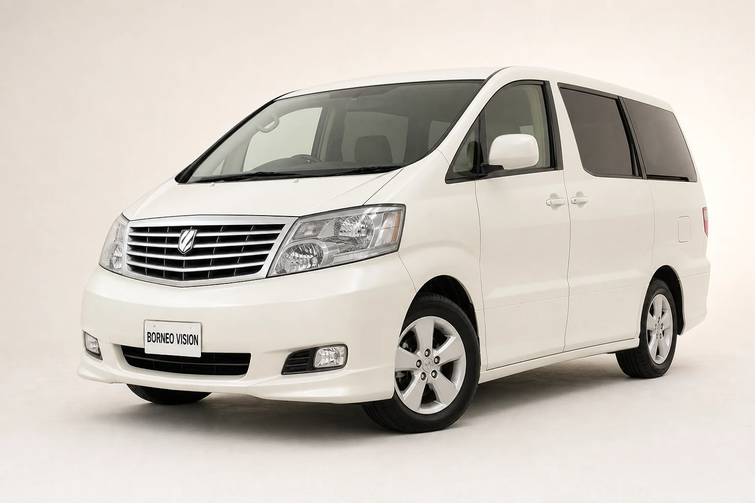 Toyota Alphard 10 Series factory-state AI reference with BORNEO VISION plate