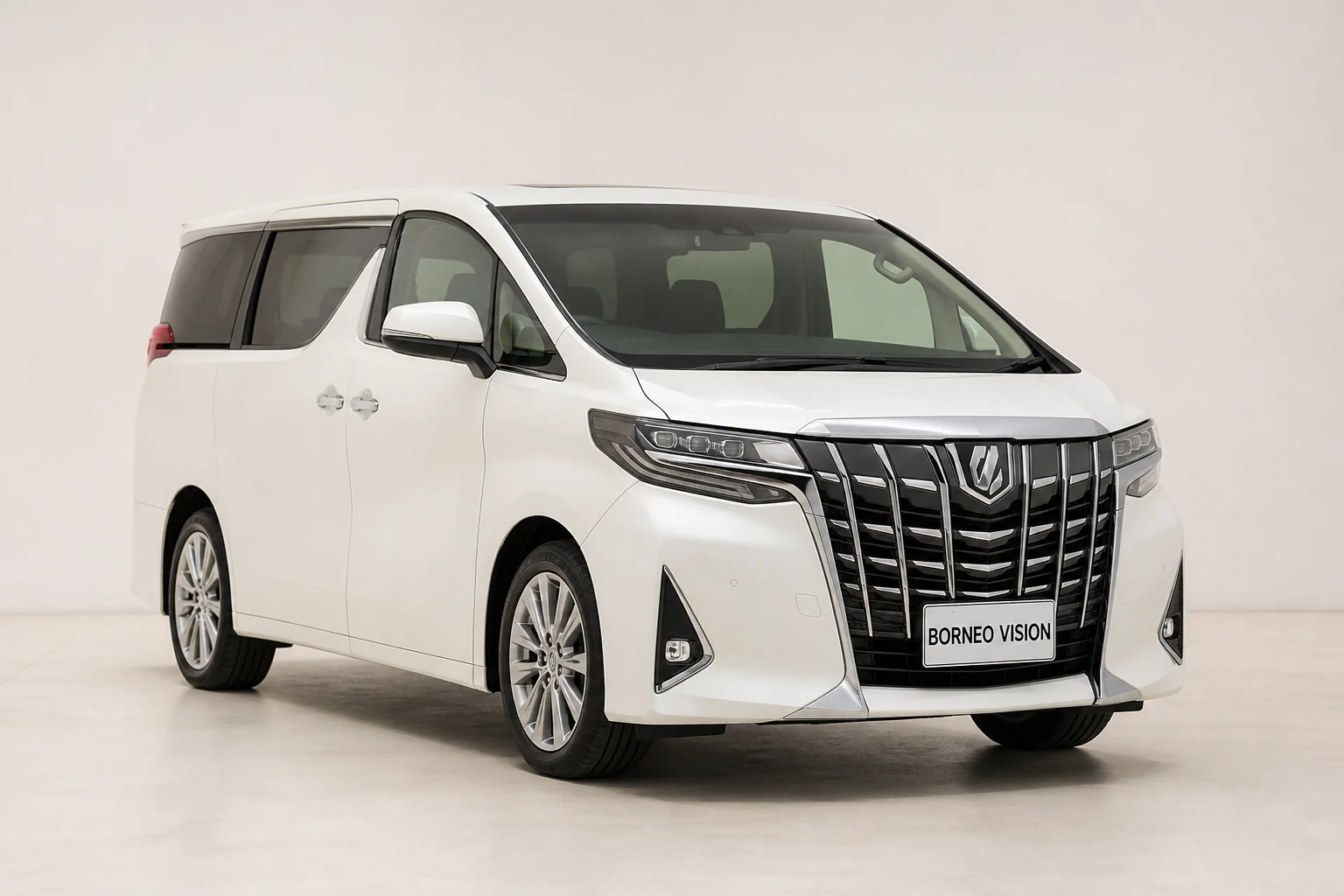 Toyota Alphard 30 Series factory-state AI reference with BORNEO VISION plate