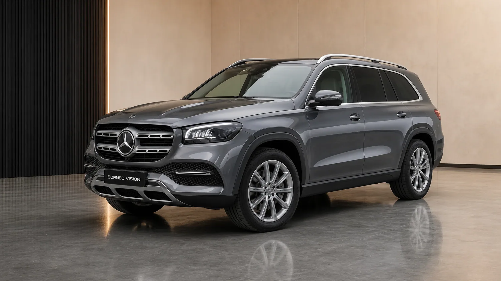 Mercedes-Benz GLS X167 in factory-stock appearance, front three-quarter view — BORNEO VISION generated factory reference