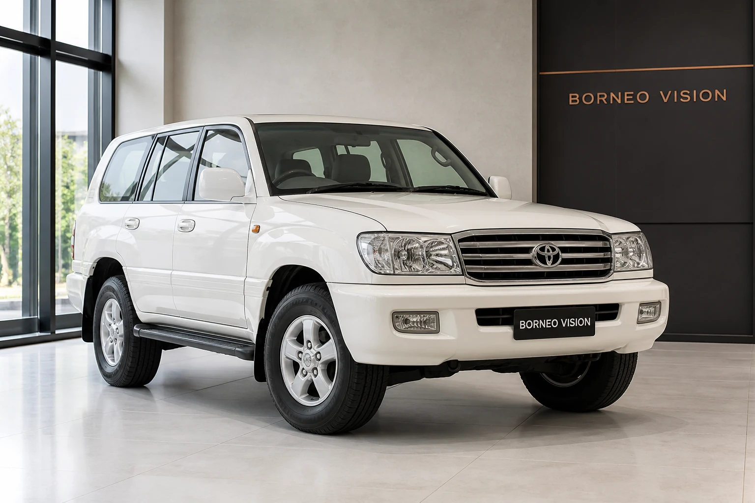 Toyota Land Cruiser 100 Series factory-state AI reference with BORNEO VISION plate