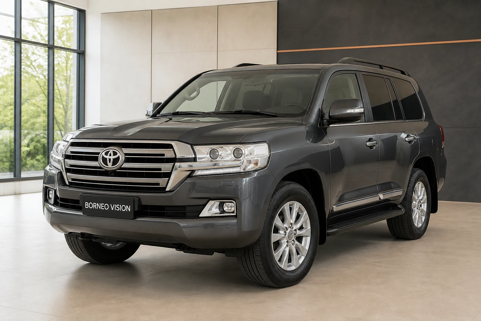 Toyota Land Cruiser 200 Series factory-state AI reference with BORNEO VISION plate