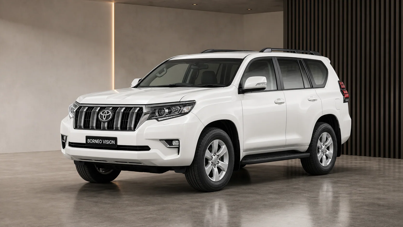 Toyota Land Cruiser Prado 150 Series in factory-stock appearance, front three-quarter view — BORNEO VISION generated factory reference