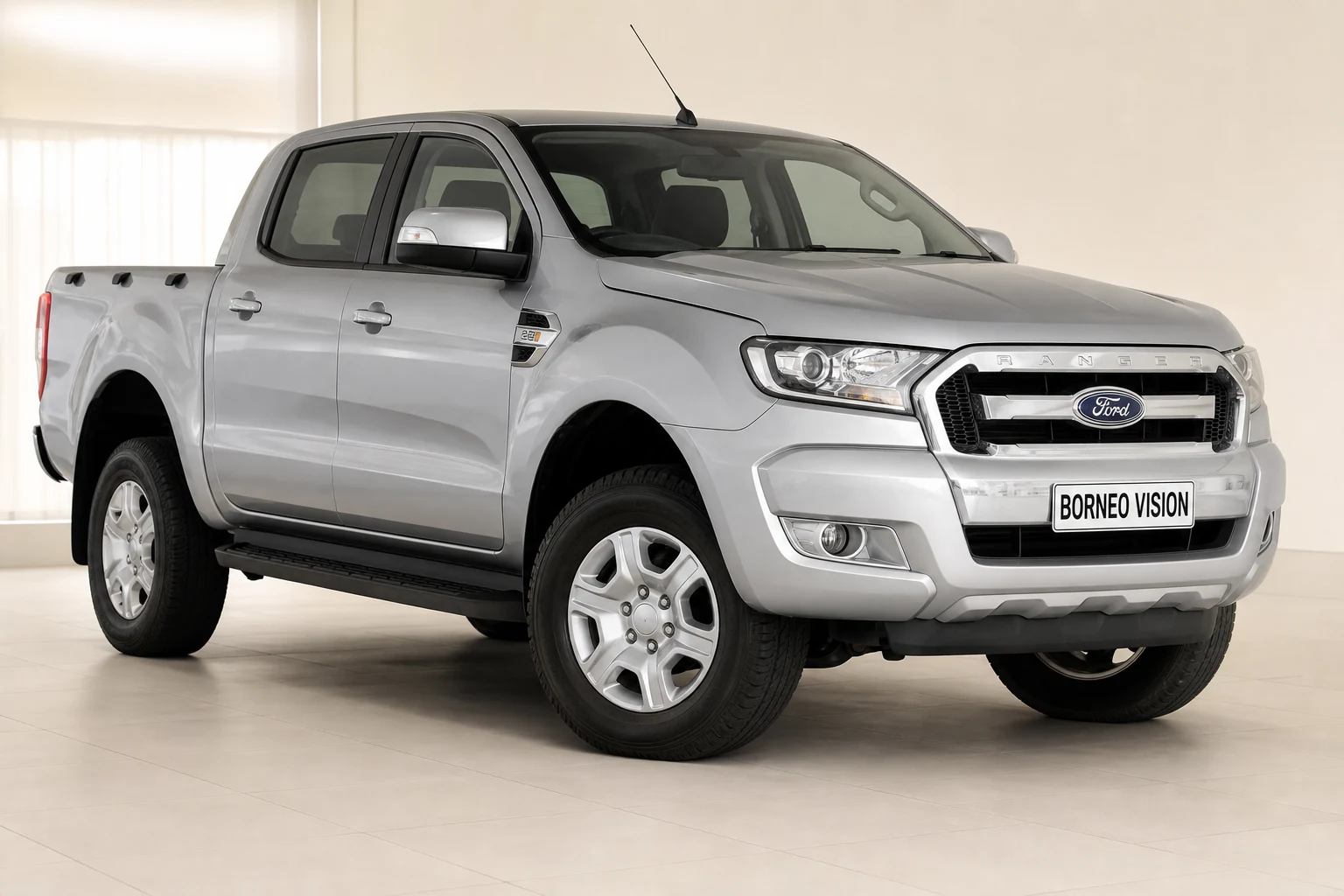 Ford Ranger T6 factory-state AI reference with BORNEO VISION plate