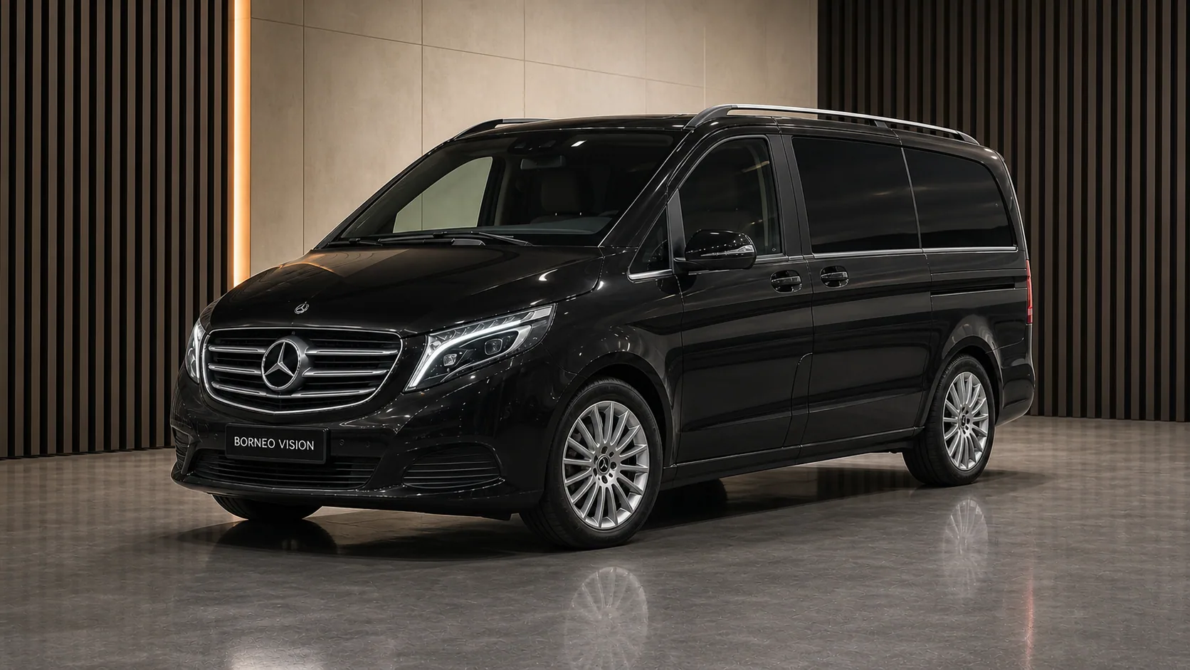 Mercedes-Benz V-Class W447 in factory-stock appearance, front three-quarter view — BORNEO VISION generated factory reference