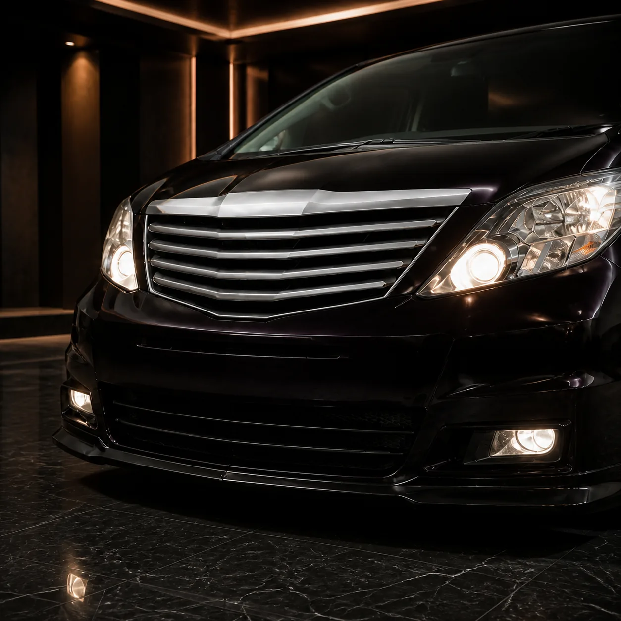 Toyota Alphard 20 early layered grille and rectangular LSH fog AI concept detail