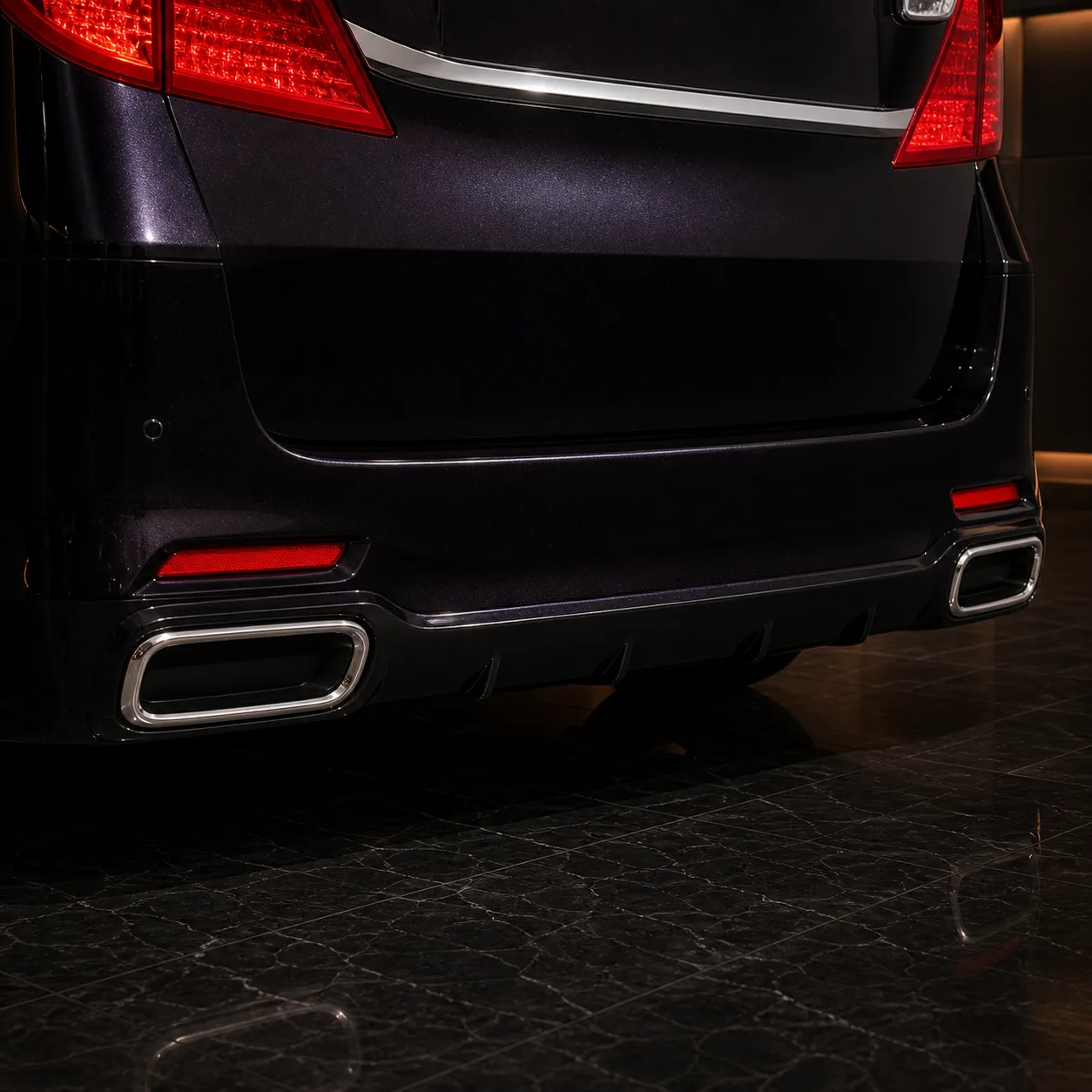 Toyota Alphard 20 early Type I twin capped finisher and subtle diffuser AI concept detail