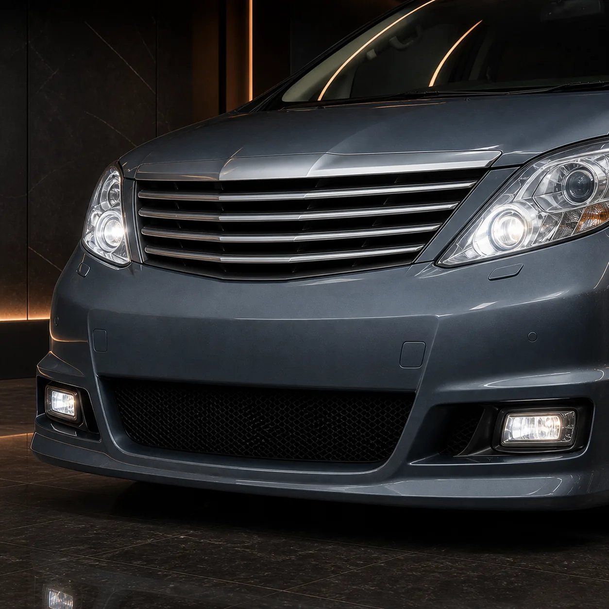 Toyota Alphard 20 early layered grille and rectangular LSH fog AI concept detail