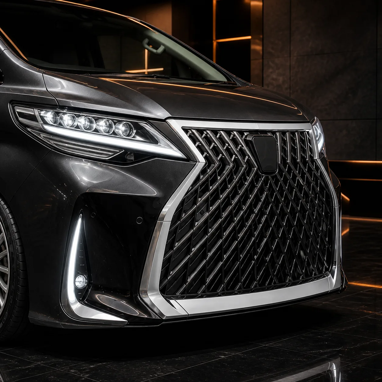 Toyota Alphard 30 facelift spindle-form grille and lighting conversion AI concept detail