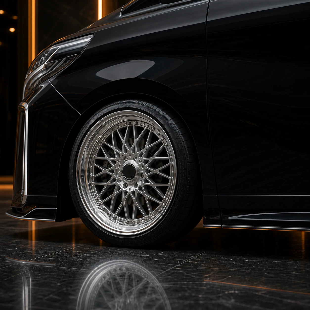 Toyota Alphard 30 factory-width wheel arch and side-under AI concept detail