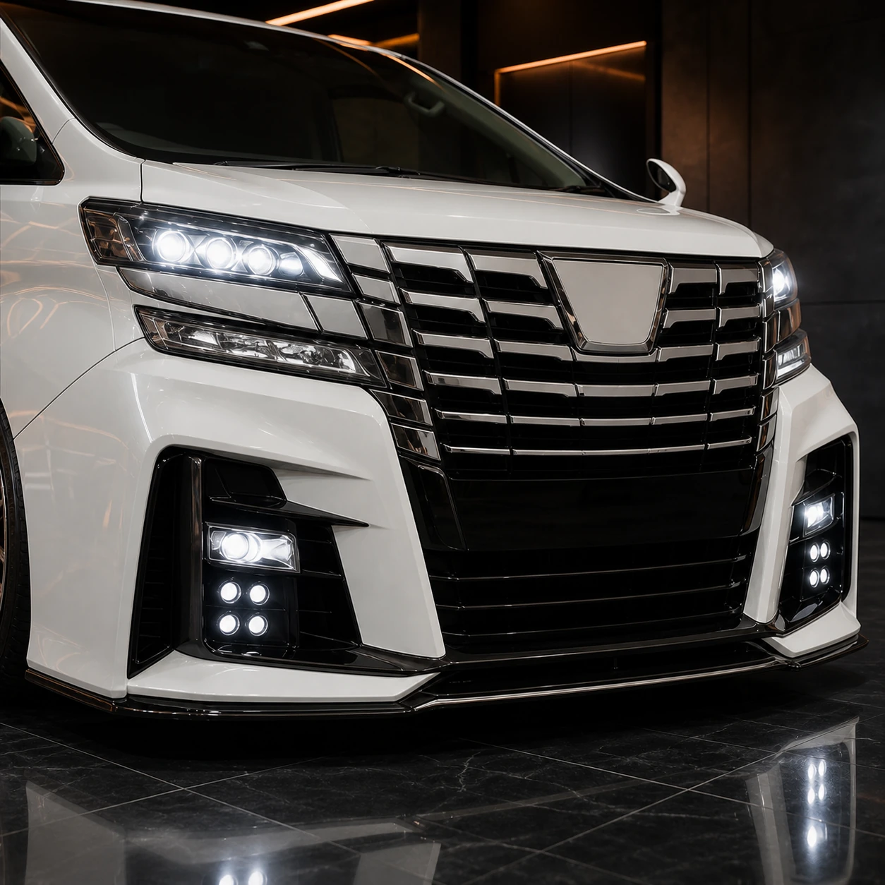 Toyota Alphard 30 pre-facelift vertical fog and four-LED front bumper AI concept detail