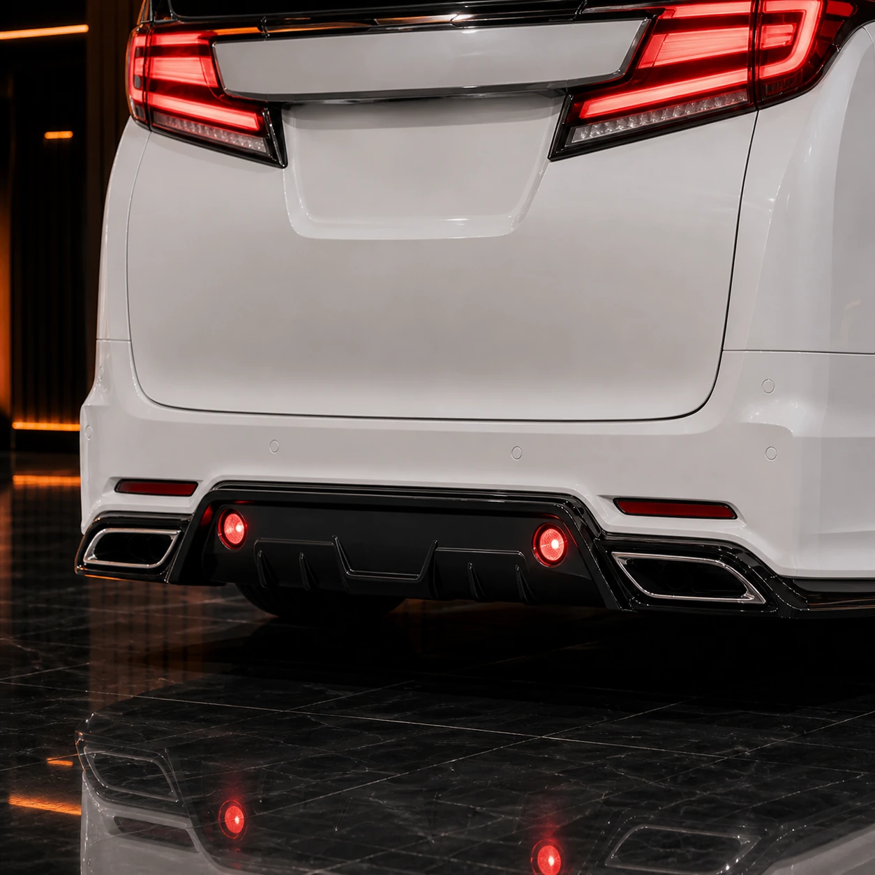 Toyota Alphard 30 pre-facelift twin round back-fog A-line diffuser AI concept detail