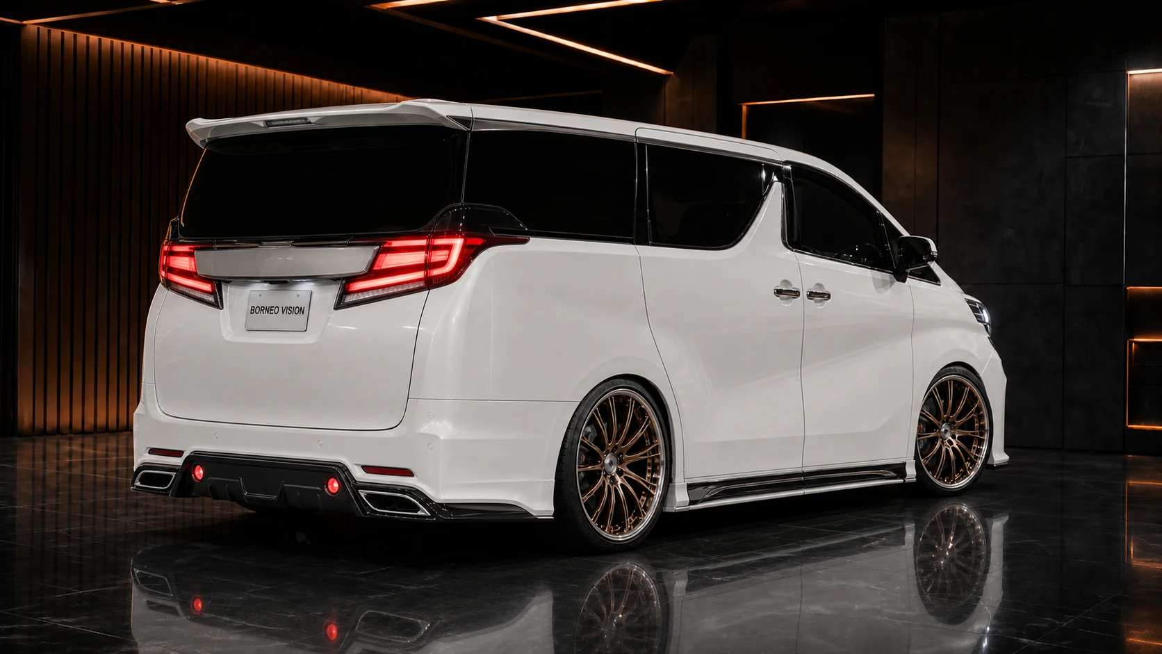 Pearl White Toyota Alphard 30 pre-facelift A-line diffuser and capped finisher AI concept visual