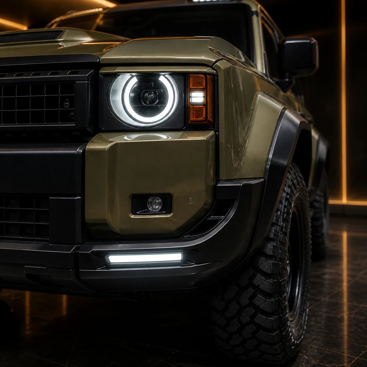 Toyota Land Cruiser 250 SPORT round headlamp and front bumper AI concept detail